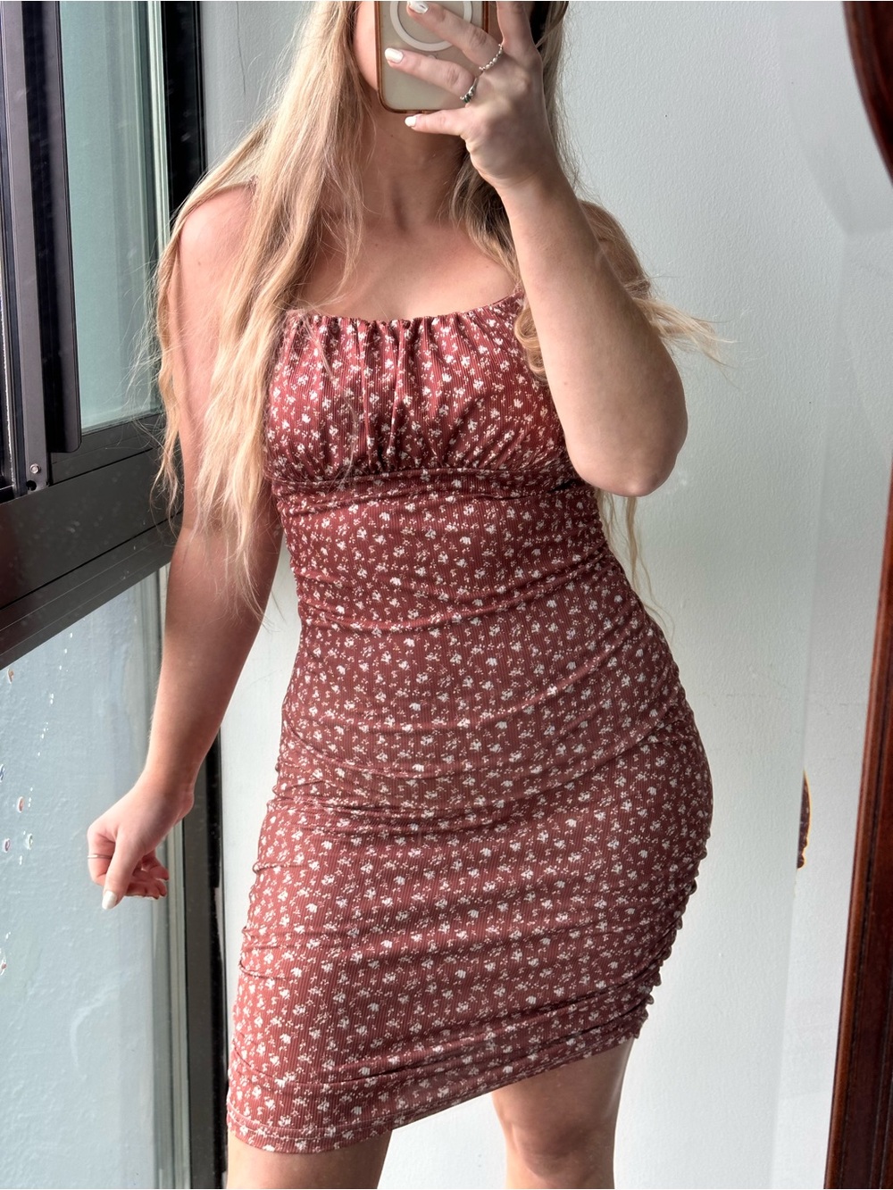 Rust Floral Bodycon Dress